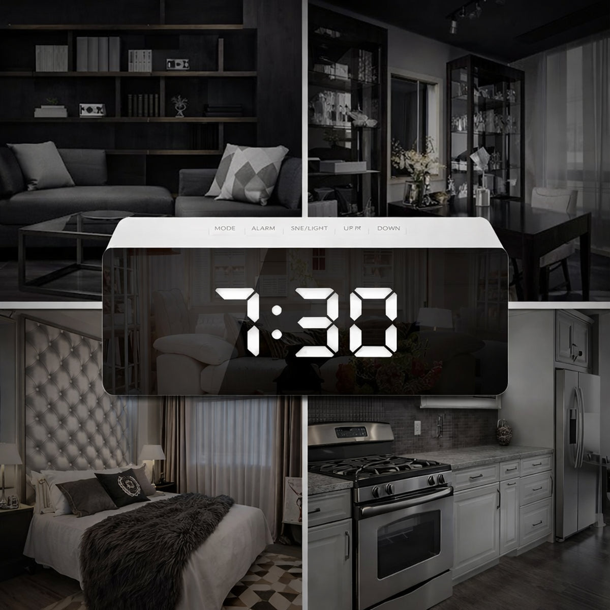 Digital Mirror Alarm Clock | Smart Sensor | Date & Temperature Display (Copy).