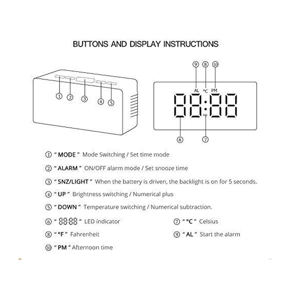 Digital Mirror Alarm Clock | Smart Sensor | Date & Temperature Display (Copy).