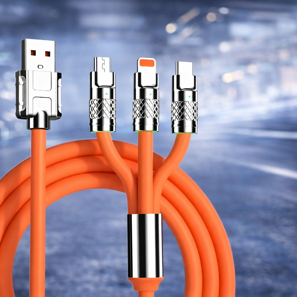 3-in-1 Fast Charging Retractable Data Cable (120W) | USB Type-C | Lightning | Micro-USB | Universal Compatibility | AmpX | Assorted Colours