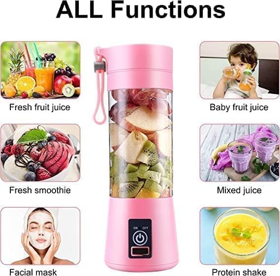 Portable Electric Blender | 380ML USB Rechargeable Mini Juicer | 6 Stainless Steel Blades | Personal Smoothie Maker for Shakes, Juice &amp; Protein | Lightweight Travel Blender | Multi Colour -1