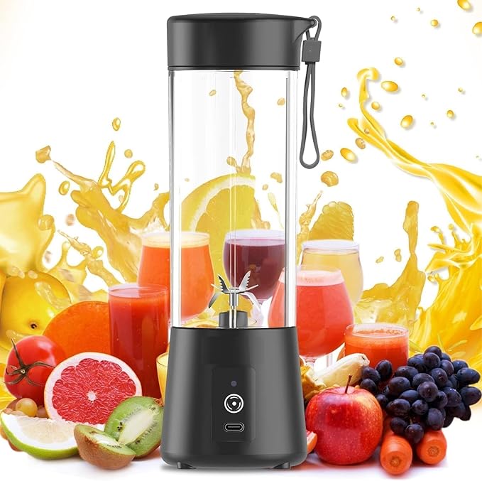 BlendX Portable Blender | 380ML USB Rechargeable Mini Juicer | 6 Stainless Steel Blades | Personal Smoothie Maker for Shakes, Juice &amp; Protein | Lightweight Travel Blender | Multi Colour