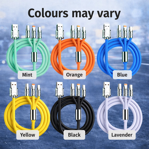 3-in-1 Fast Charging Retractable Data Cable (120W) | USB Type-C | Lightning | Micro-USB | Universal Compatibility | AmpX | Assorted Colours
