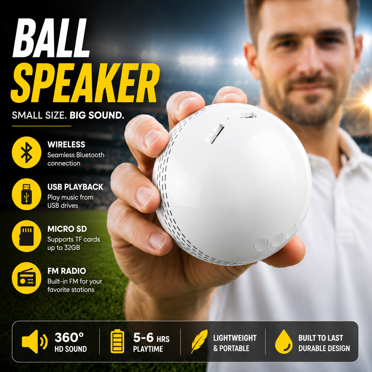 IPL Special Cricket Ball Bluetooth Speaker | 5W HD Stereo Sound | Long Playtime | USB Support | Assorted Colors