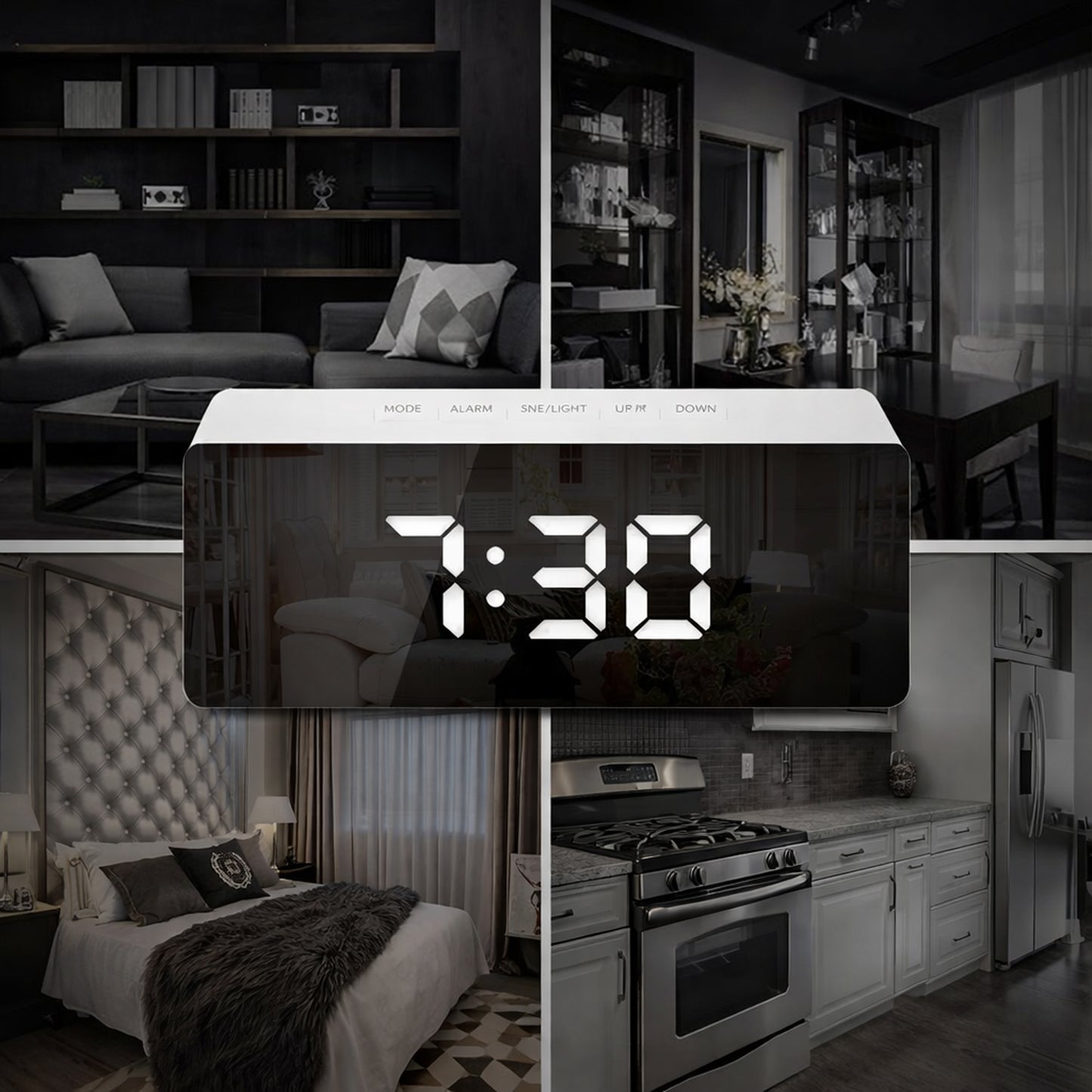 Digital Mirror Alarm Clock | Smart Sensor | Date & Temperature Display