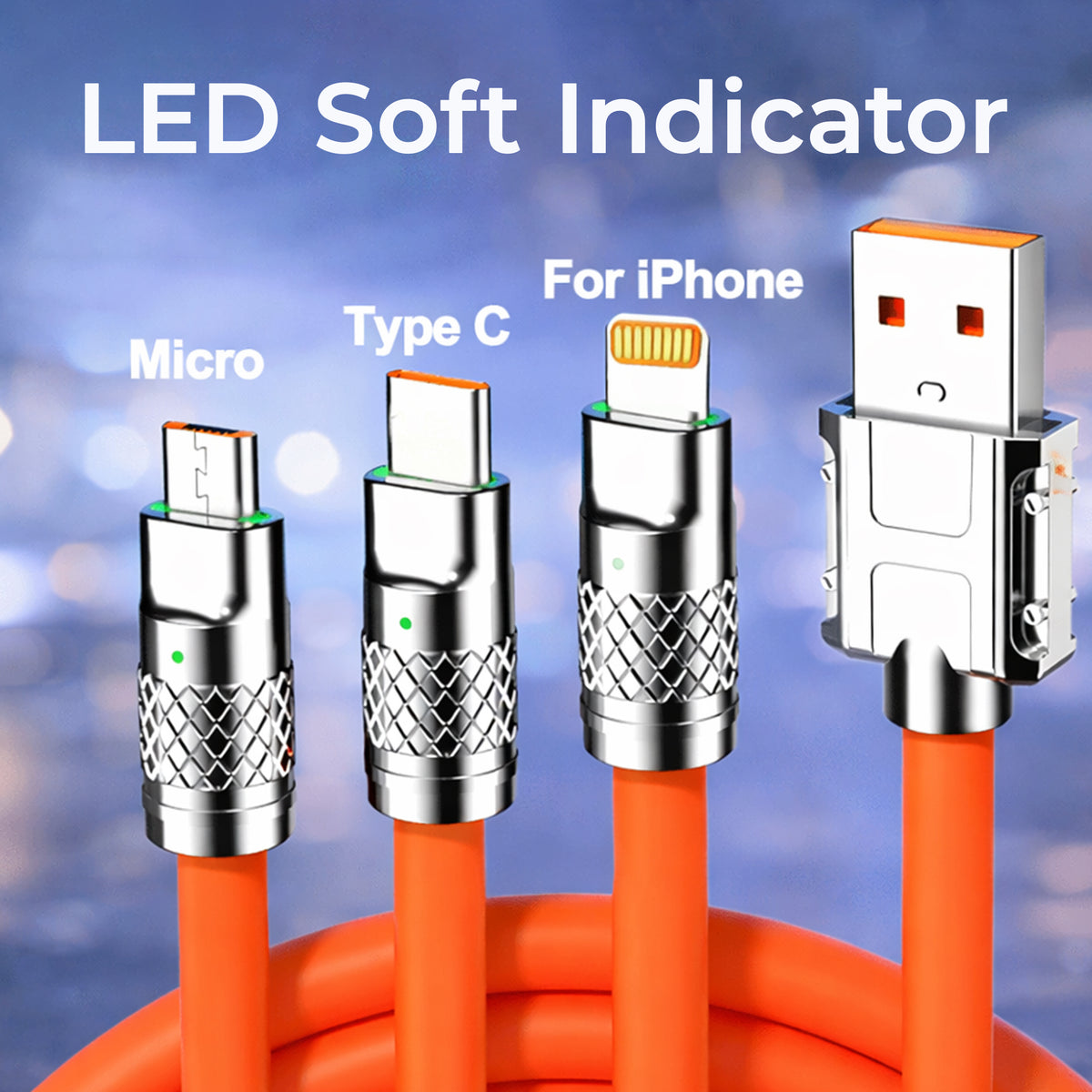 3-in-1 Fast Charging Retractable Data Cable (120W) | USB Type-C | Lightning | Micro-USB | Universal Compatibility | AmpX | Assorted Colours