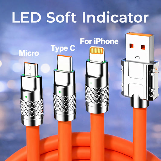 3-in-1 Fast Charging Retractable Data Cable (120W) | USB Type-C | Lightning | Micro-USB | Universal Compatibility | AmpX | Assorted Colours