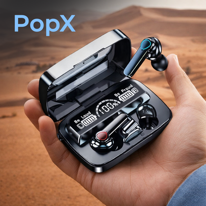 PopX | TWS Wireless Earbuds | Deep Bass | BT 5.3 | Touch Controls | LED Display Case | Type-C Fast Charging | Up to 40H Playtime - ZOM