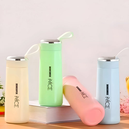 AquaGlass Premium Water Bottle 400ml with Screw Cap, BPA-Free, Portable Design, Assorted Colours - 1