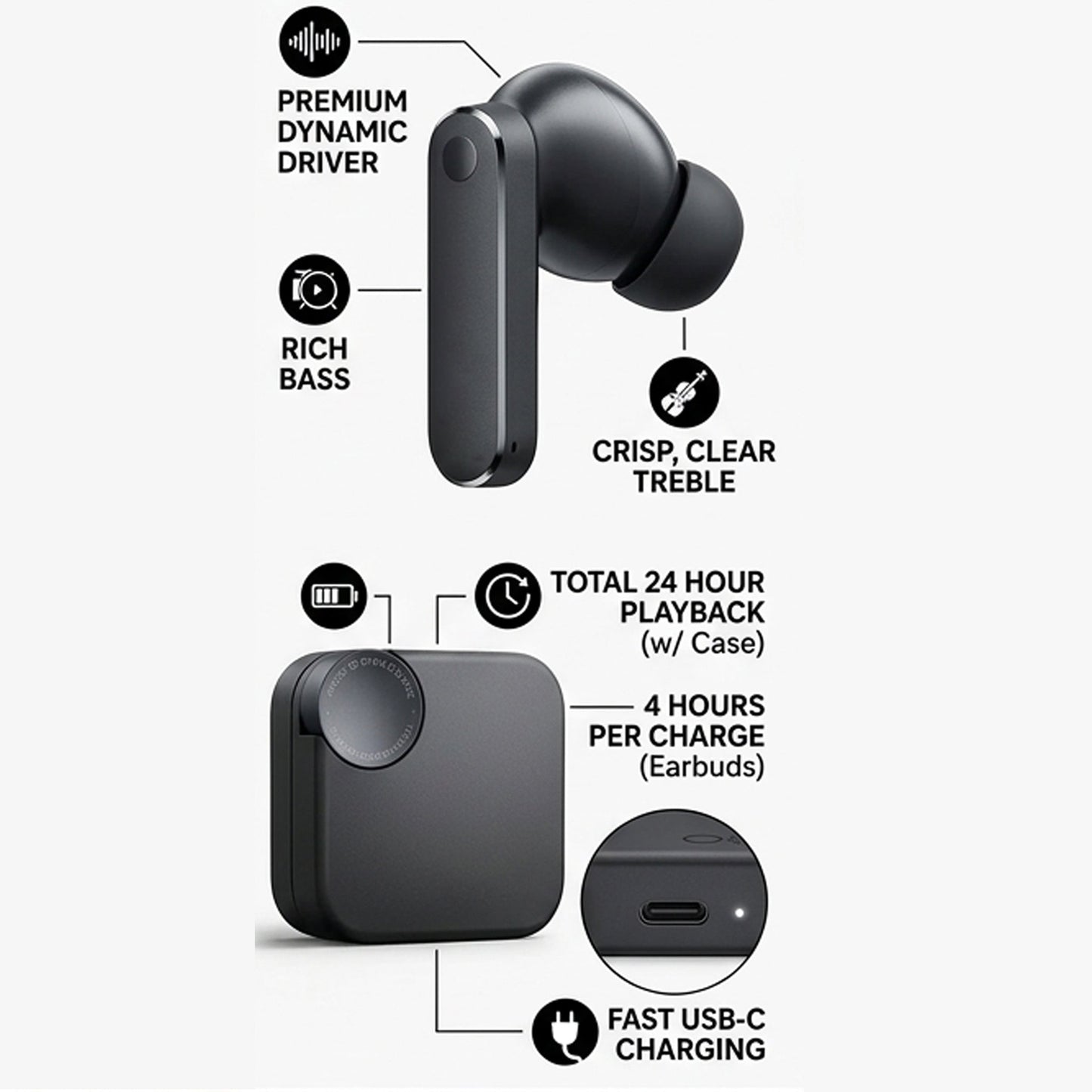 PulseX Pro 2 Wireless Earbuds with ANC, 8H Playtime, Bluetooth 5.3 (White) (Copy) (Copy)